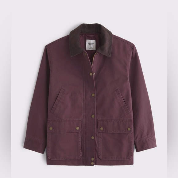 Abercrombie & Fitch Mid-Length Waxed Barn Jacket - Size S - Burgundey - Picture 6 of 8
